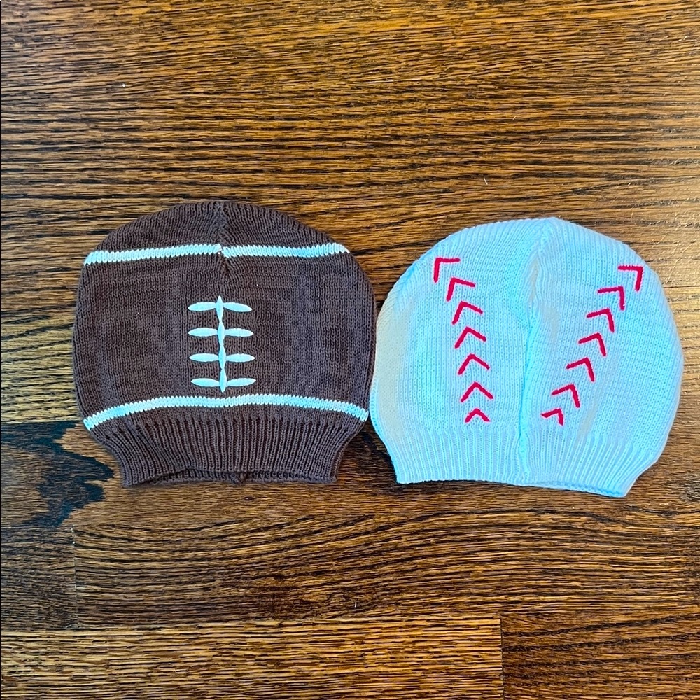 NWOT Bundle of Kids Sports Beanies - Brown Football & White Baseball